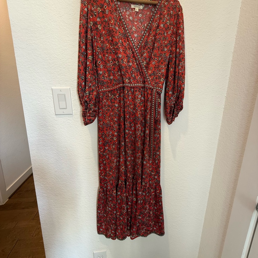 Max Studio Floral Red Wrap Dress